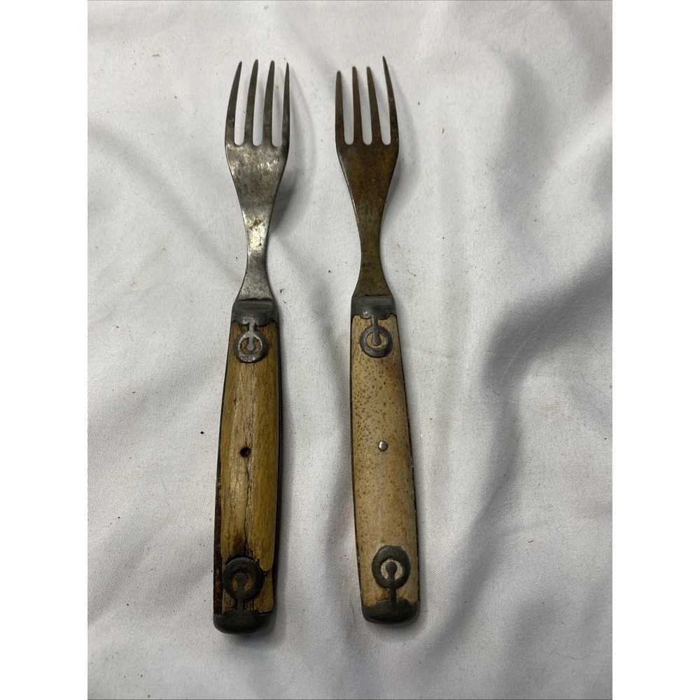 2 Antique Civil War Era 4 Tine Forks 1800s Primitive Flatware - Picture 4 of 7
